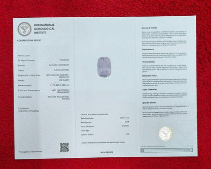 1.00 Ct Cushion Cut Unheated Purple Sapphire | IGI Certified Lavender Gemstone