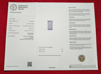 Light Purple Spinel Gemstone | Rectangular Step Cut, Untreated, IGI Certified