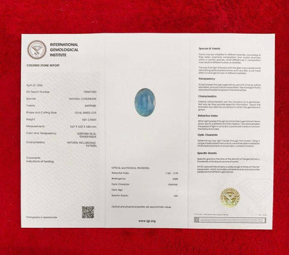 IGI Certified Greenish Blue Sapphire 0.81 Ct | Natural Heated Sapphire | Teal Sapphire | Oval Cut Loose Gemstone