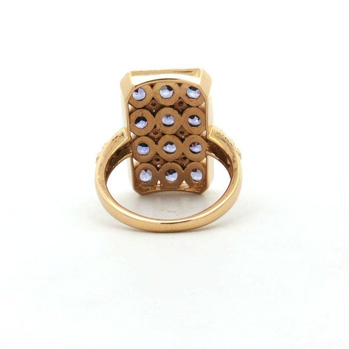 Natural Tanzanite Zircon Statement Ring | Art Deco Gold Plated Sterling Silver