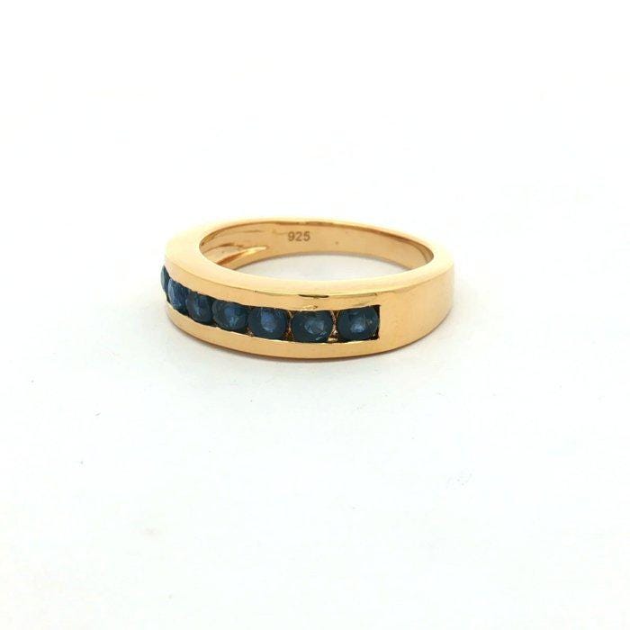 Natural Blue Sapphire Channel Ring | Gold Plated Sterling Silver, 0.91 CTW, September Birthstone