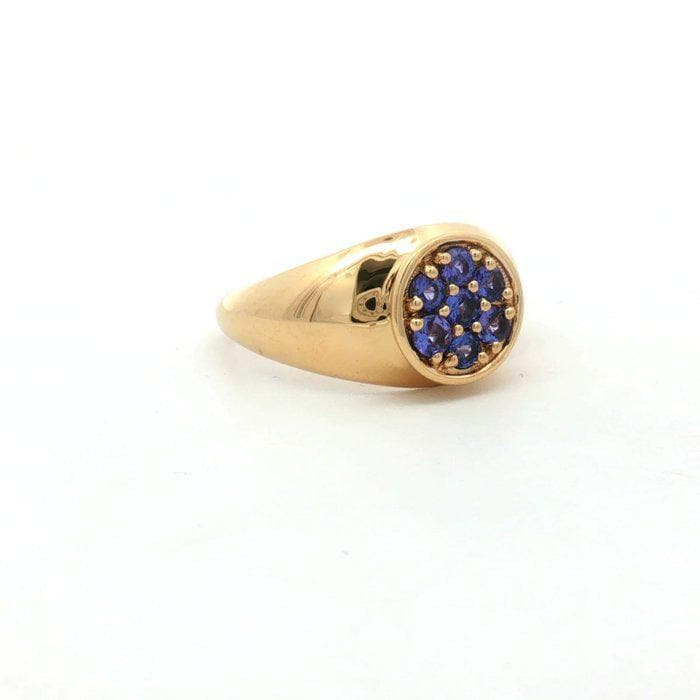Natural Tanzanite Cluster Signet Ring | Gold Plated Sterling Silver Statement Cocktail Ring