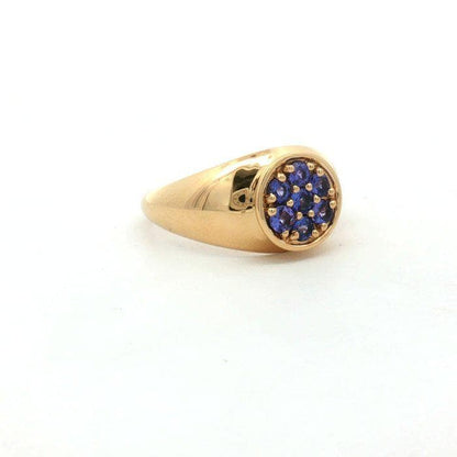Natural Tanzanite Cluster Signet Ring | Gold Plated Sterling Silver Statement Cocktail Ring
