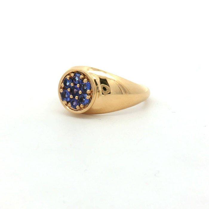 Natural Tanzanite Cluster Signet Ring | Gold Plated Sterling Silver Statement Cocktail Ring