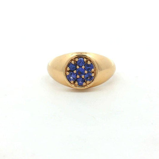Natural Tanzanite Cluster Signet Ring | Gold Plated Sterling Silver Statement Cocktail Ring