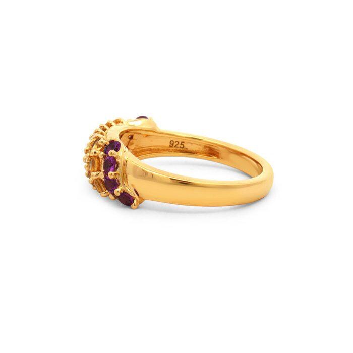 Natural Citrine & Amethyst Statement Ring in Gold Plated Sterling Silver | HRD Antwerp Gemstone Ring