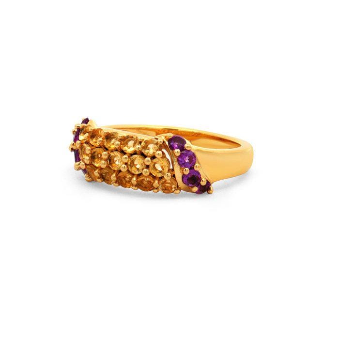 Natural Citrine & Amethyst Statement Ring in Gold Plated Sterling Silver | HRD Antwerp Gemstone Ring
