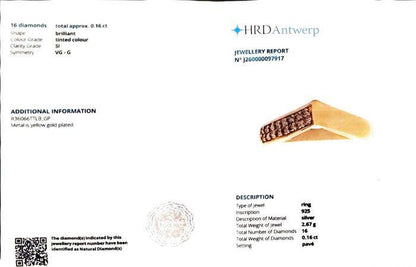 Natural Diamond Chevron Ring in Gold Plated Sterling Silver | HRD Antwerp Pavé V Ring