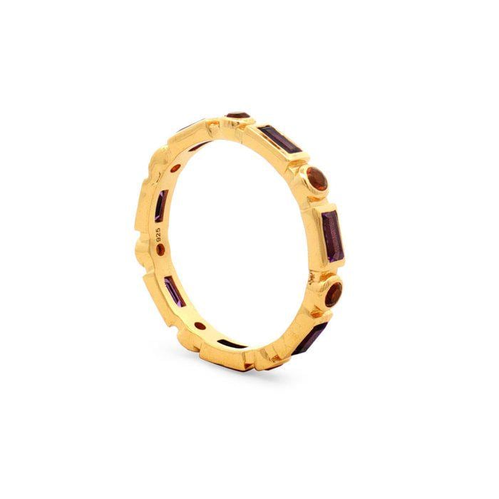 Amethyst & Citrine Eternity Band Ring in Gold Plated Sterling Silver