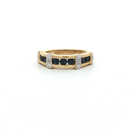 Natural Sapphire & Diamond Channel Ring in Gold Plated Sterling Silver