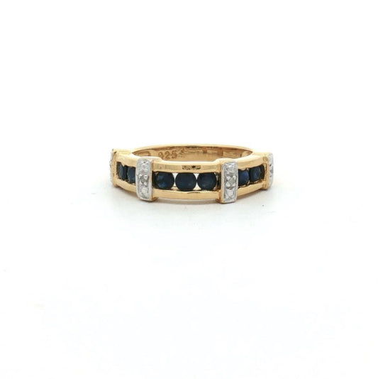 Natural Sapphire & Diamond Channel Ring in Gold Plated Sterling Silver