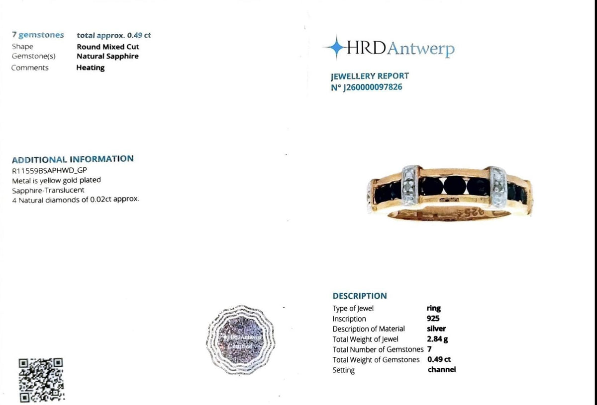 Natural Sapphire & Diamond Channel Ring in Gold Plated Sterling Silver