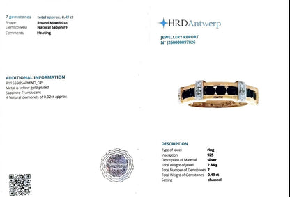 Natural Sapphire & Diamond Channel Ring in Gold Plated Sterling Silver