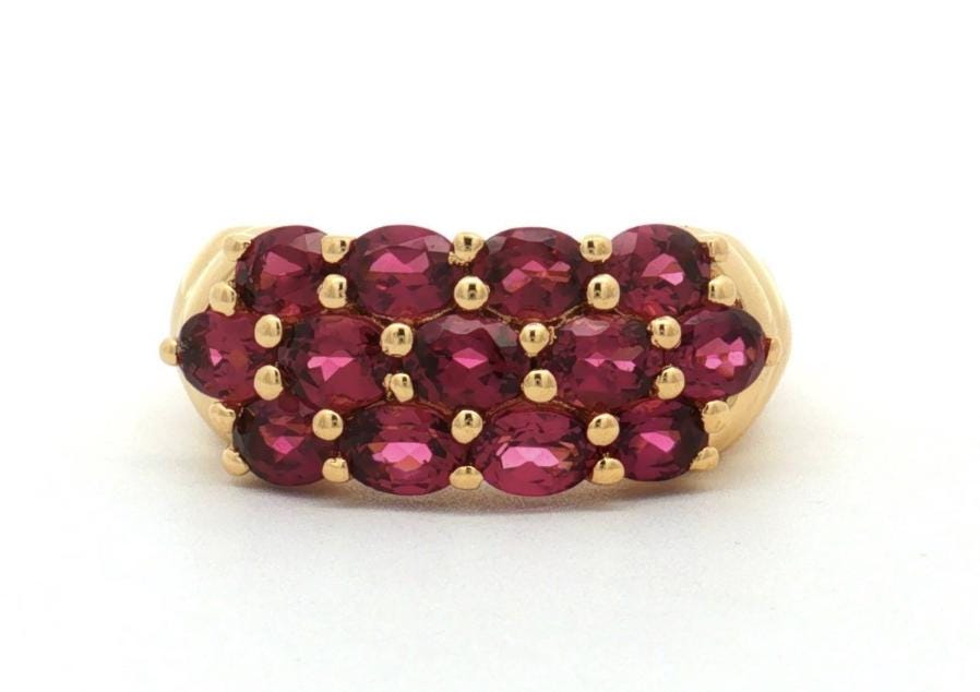 Vintage Style Garnet Cluster Ring | Gold Plated Sterling Silver Statement Ring