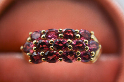Vintage Style Garnet Cluster Ring | Gold Plated Sterling Silver Statement Ring