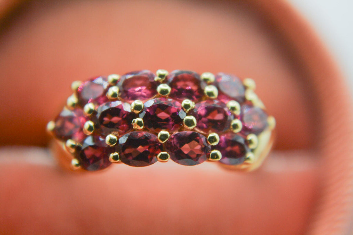 Vintage Style Garnet Cluster Ring | Gold Plated Sterling Silver Statement Ring
