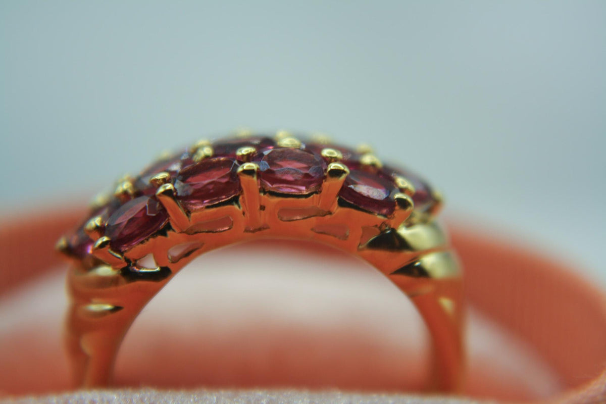 Vintage Style Garnet Cluster Ring | Gold Plated Sterling Silver Statement Ring