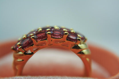 Vintage Style Garnet Cluster Ring | Gold Plated Sterling Silver Statement Ring