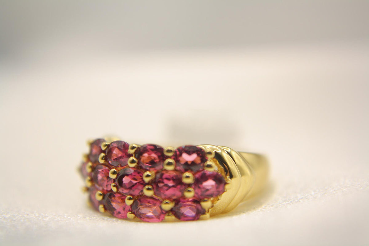 Vintage Style Garnet Cluster Ring | Gold Plated Sterling Silver Statement Ring