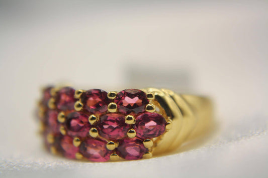 Vintage Style Garnet Cluster Ring | Gold Plated Sterling Silver Statement Ring