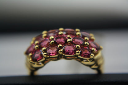 Vintage Style Garnet Cluster Ring | Gold Plated Sterling Silver Statement Ring
