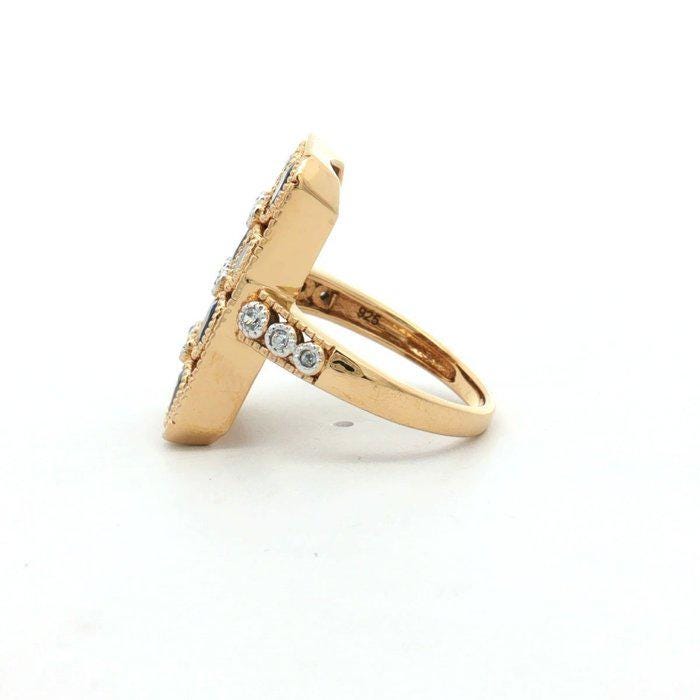 Natural Tanzanite Zircon Statement Ring | Art Deco Gold Plated Sterling Silver