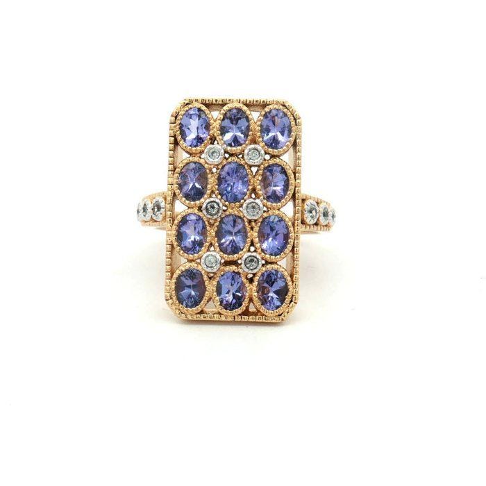 Natural Tanzanite Zircon Statement Ring | Art Deco Gold Plated Sterling Silver