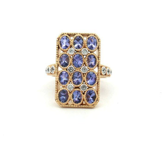 Natural Tanzanite Zircon Statement Ring | Art Deco Gold Plated Sterling Silver