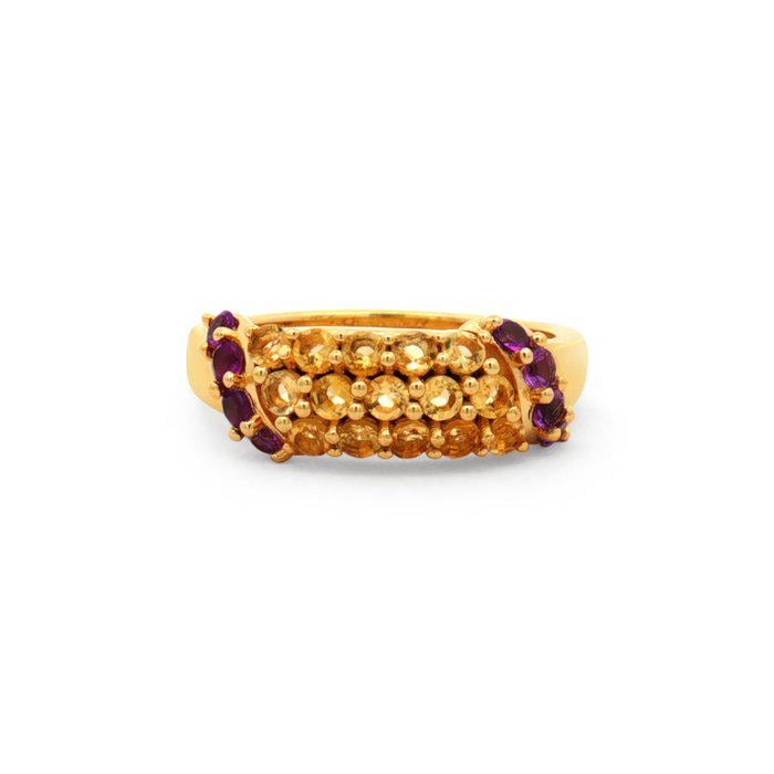 Natural Citrine & Amethyst Statement Ring in Gold Plated Sterling Silver | HRD Antwerp Gemstone Ring