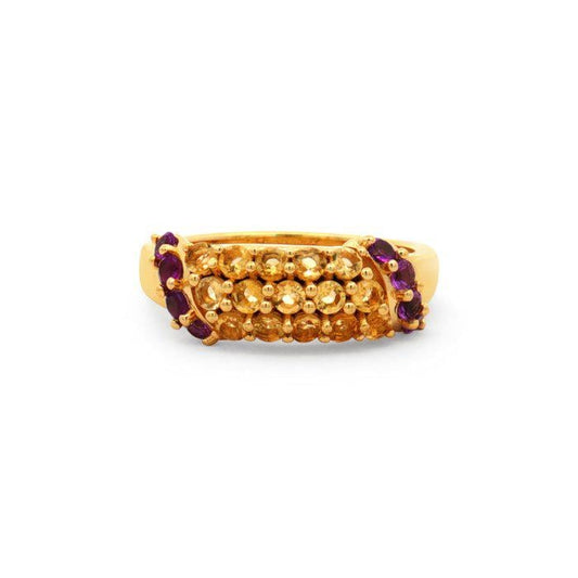Natural Citrine & Amethyst Statement Ring in Gold Plated Sterling Silver | HRD Antwerp Gemstone Ring