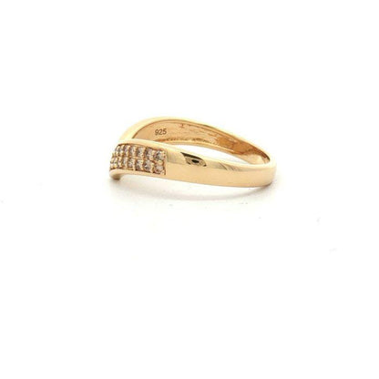 Natural Diamond Chevron Ring in Gold Plated Sterling Silver | HRD Antwerp Pavé V Ring