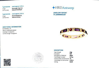 Amethyst & Citrine Eternity Band Ring in Gold Plated Sterling Silver