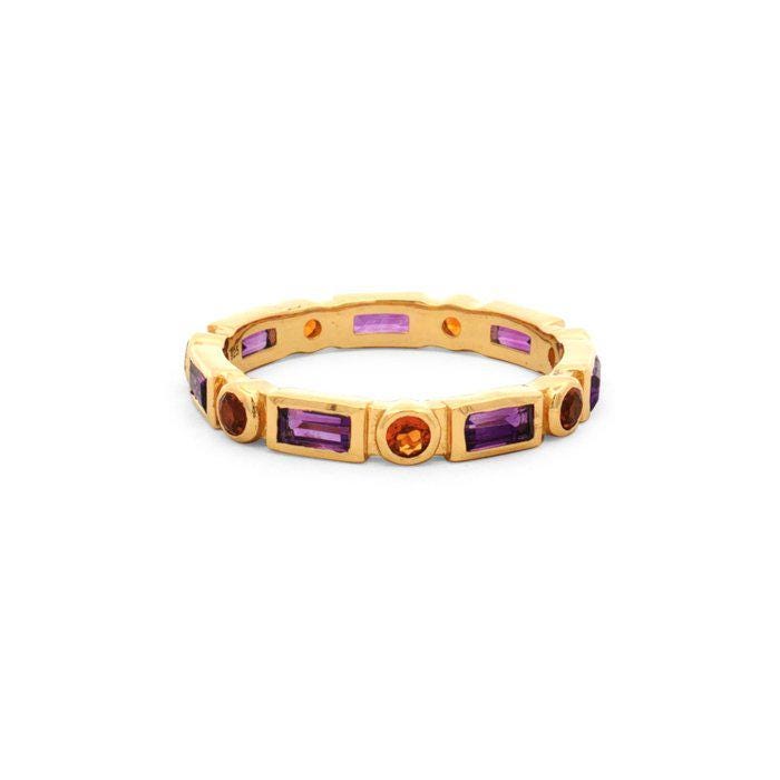 Amethyst & Citrine Eternity Band Ring in Gold Plated Sterling Silver
