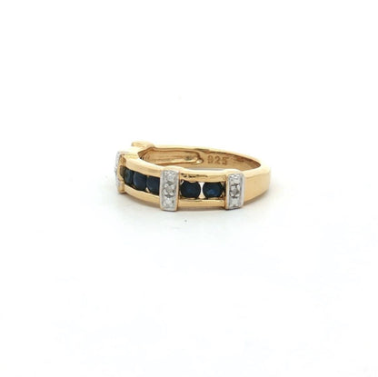 Natural Sapphire & Diamond Channel Ring in Gold Plated Sterling Silver