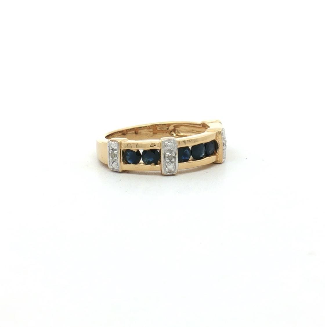 Natural Sapphire & Diamond Channel Ring in Gold Plated Sterling Silver