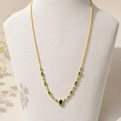 Natural Green Diopside Necklace | Gold Plated Sterling Silver Pear & Marquise Gemstone Necklace | Certified ALGT