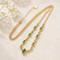 Natural Green Diopside Necklace | Gold Plated Sterling Silver Pear & Marquise Gemstone Necklace | Certified ALGT