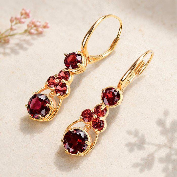 Natural Garnet Drop Earrings | Certified ALGT Genuine Garnet Earrings | Gold Vermeil over 925 Sterling Silver | January Birthstone Gift