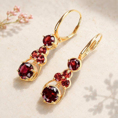 Natural Garnet Drop Earrings | Certified ALGT Genuine Garnet Earrings | Gold Vermeil over 925 Sterling Silver | January Birthstone Gift