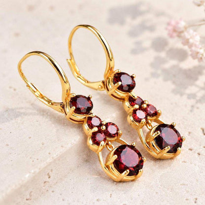 Natural Garnet Drop Earrings | Certified ALGT Genuine Garnet Earrings | Gold Vermeil over 925 Sterling Silver | January Birthstone Gift
