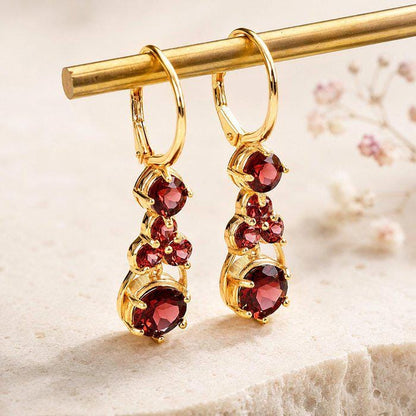 Natural Garnet Drop Earrings | Certified ALGT Genuine Garnet Earrings | Gold Vermeil over 925 Sterling Silver | January Birthstone Gift