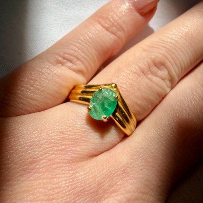 Natural 2 Ct Emerald Ring | Oval Genuine Emerald Ring | Gold Vermeil over 925 Sterling Silver | Untreated Emerald