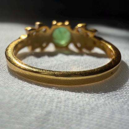 Natural Emerald Ring | 925 Sterling Silver Gold Vermeil Ring | Genuine Untreated Emerald & Natural Zircon Accent Stones