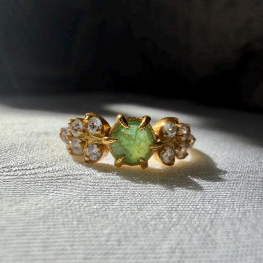 Natural Emerald Ring | 925 Sterling Silver Gold Vermeil Ring | Genuine Untreated Emerald & Natural Zircon Accent Stones