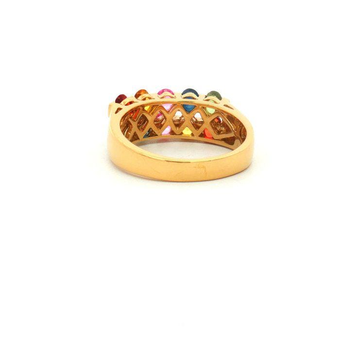 HRD Certified Rainbow Sapphire Ring | Natural Multi-Color Sapphire Ring | Gold Plated 925 Sterling Silver | 2.08 Ct Sapphire Band