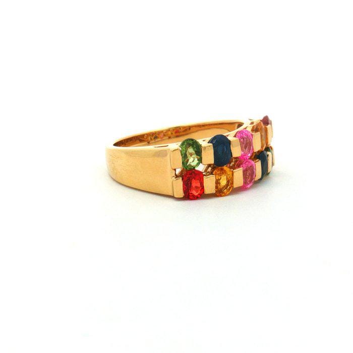 HRD Certified Rainbow Sapphire Ring | Natural Multi-Color Sapphire Ring | Gold Plated 925 Sterling Silver | 2.08 Ct Sapphire Band