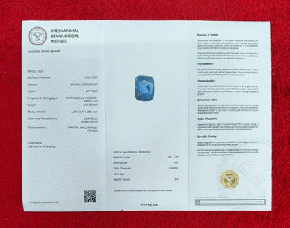 IGI Certified Deep Blue Sapphire 0.87 Ct | Natural Blue Sapphire | Cushion Rectangle Loose Sapphire | Heated Sapphire | September Birthstone