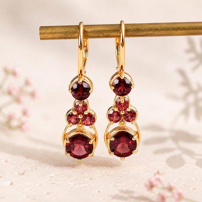 Natural Garnet Drop Earrings | Certified ALGT Genuine Garnet Earrings | Gold Vermeil over 925 Sterling Silver | January Birthstone Gift