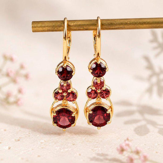 Natural Garnet Drop Earrings | Certified ALGT Genuine Garnet Earrings | Gold Vermeil over 925 Sterling Silver | January Birthstone Gift
