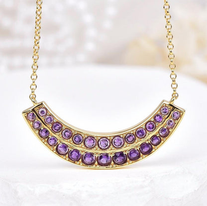 Natural Amethyst Necklace | ALGT Certified Untreated Amethyst Pendant | Purple Gemstone Gold Necklace | February Birthstone Jewelry